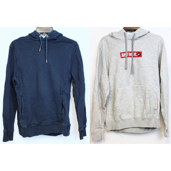 2 Sports Hoodies sz S H&M Blue Nike Grey Just Do It Casual Running Pockets - Picture 1 of 15